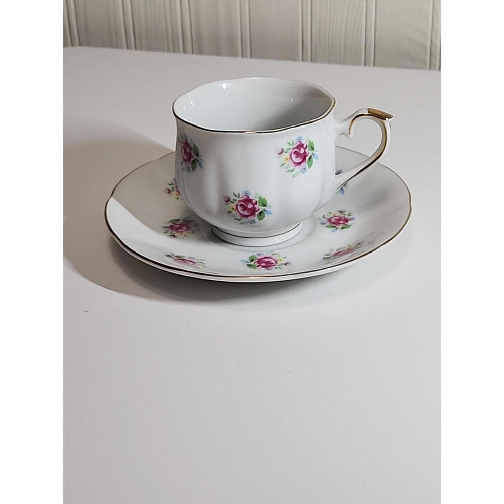 Vintage FTD Flower  Teacup Tea Cup & Saucer Pink Roses Japan 202